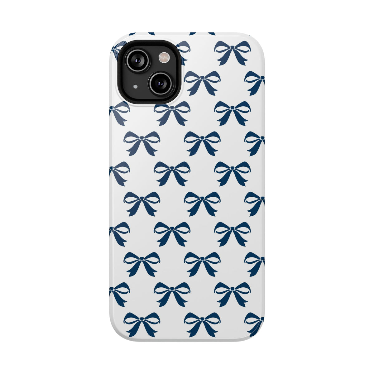 Navy Bow protective phone case for iPhone 14 Plus, glossy finish