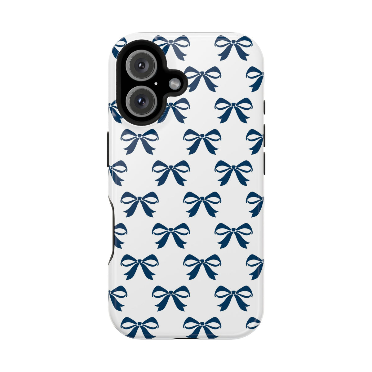 Navy Bow protective phone case for iPhone 16, glossy finish