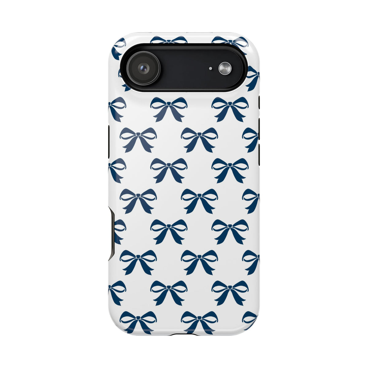 Navy Bow protective phone case for iPhone 17 Air, glossy finish