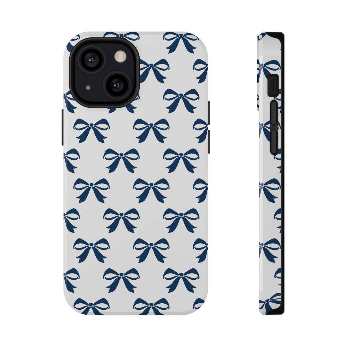 Navy Bow protective phone case for iPhone 13 Mini, glossy finish