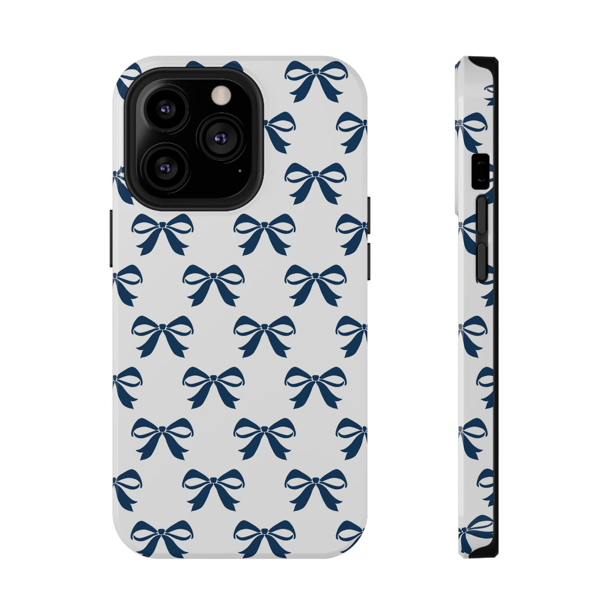 Navy Bow protective phone case for iPhone 13 Pro, glossy finish