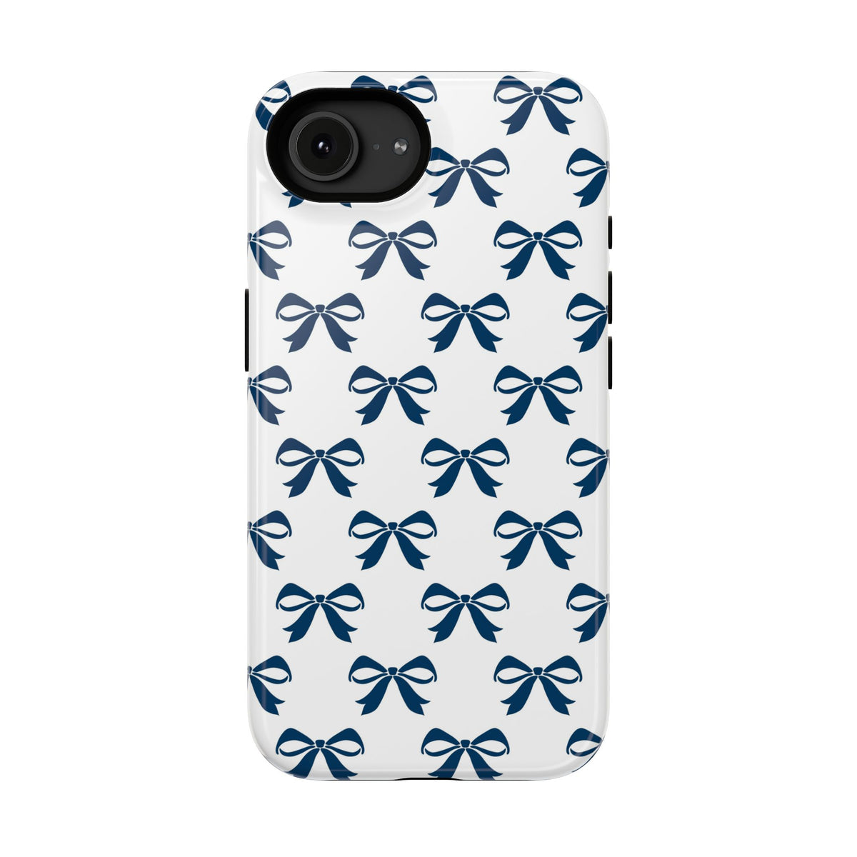 Navy Bow protective phone case for iPhone 16e, glossy finish