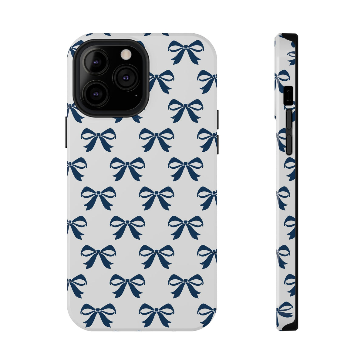 Navy Bow protective phone case for iPhone 13 Pro Max, glossy finish