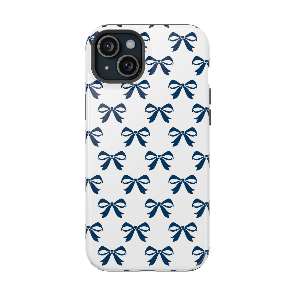 Navy Bow MagSafe case for iPhone 15 Plus, glossy finish