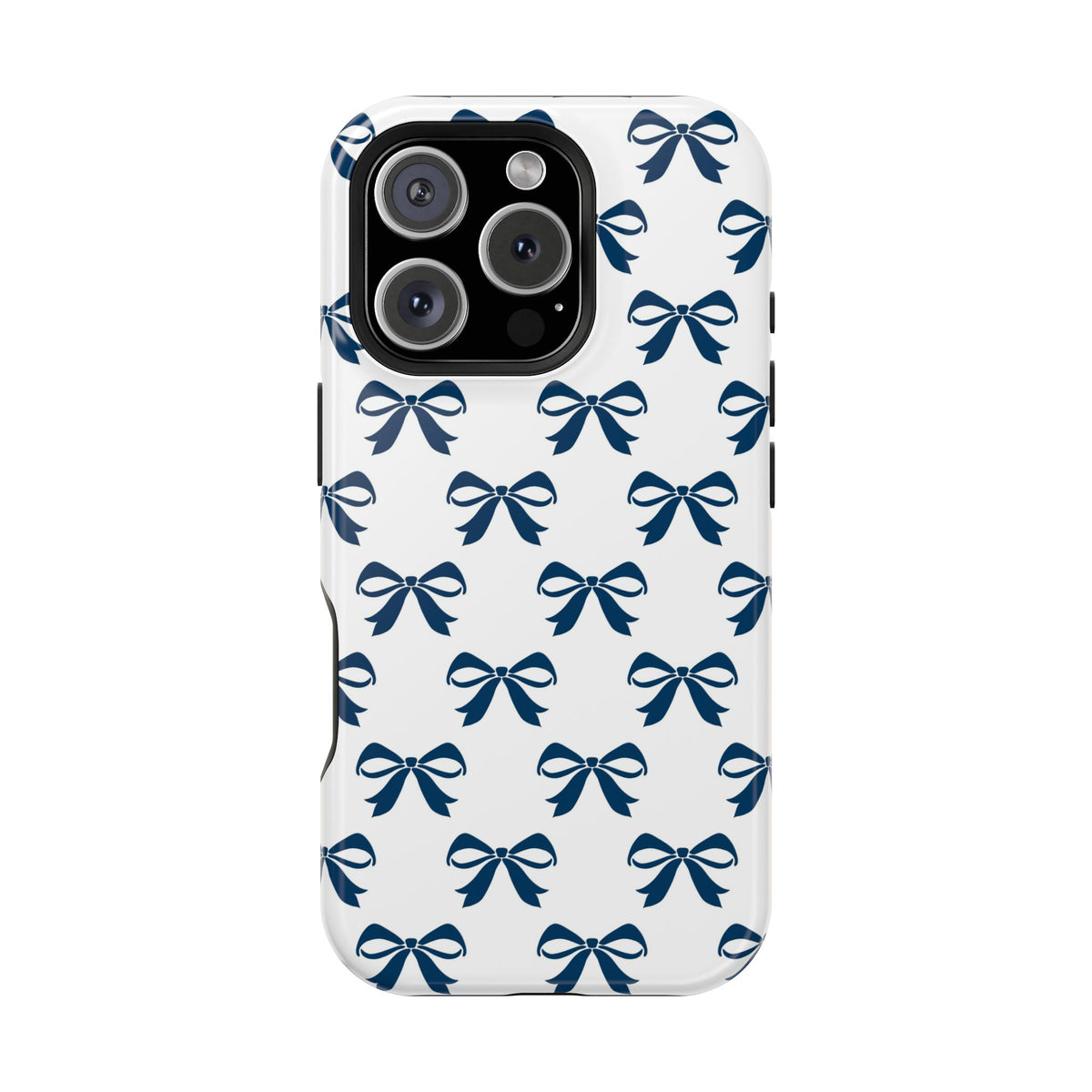 Navy Bow MagSafe case for iPhone 16 Pro, glossy finish