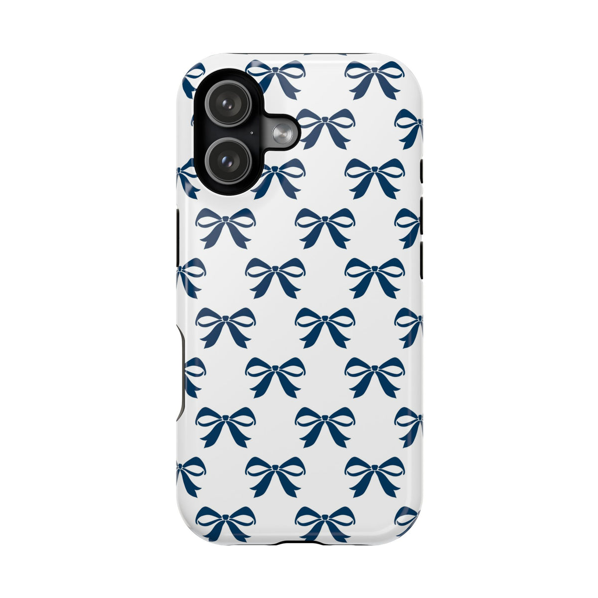 Navy Bow MagSafe case for iPhone 17, glossy finish