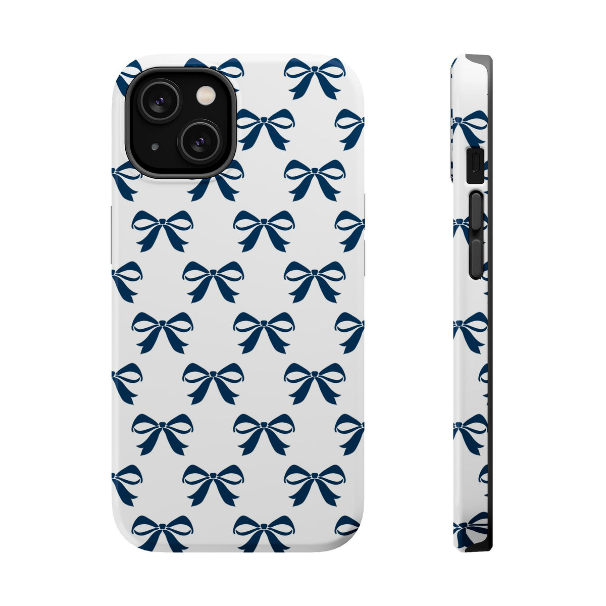 Navy Bow MagSafe case for iPhone 14, glossy finish