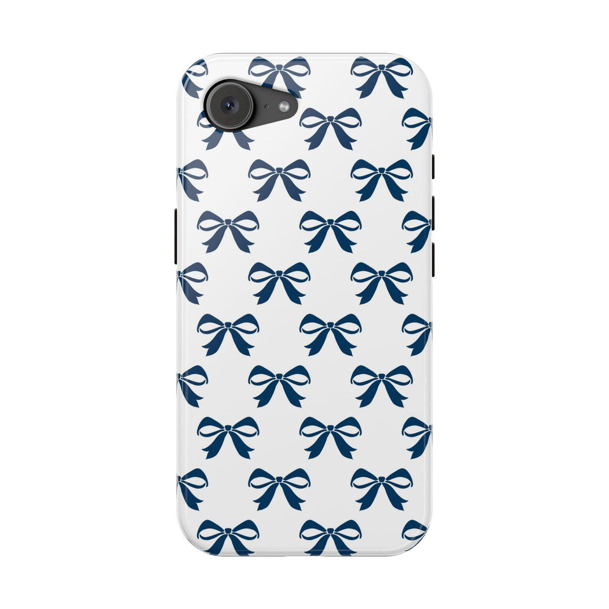 Navy Bow MagSafe case for iPhone 16e, matte finish