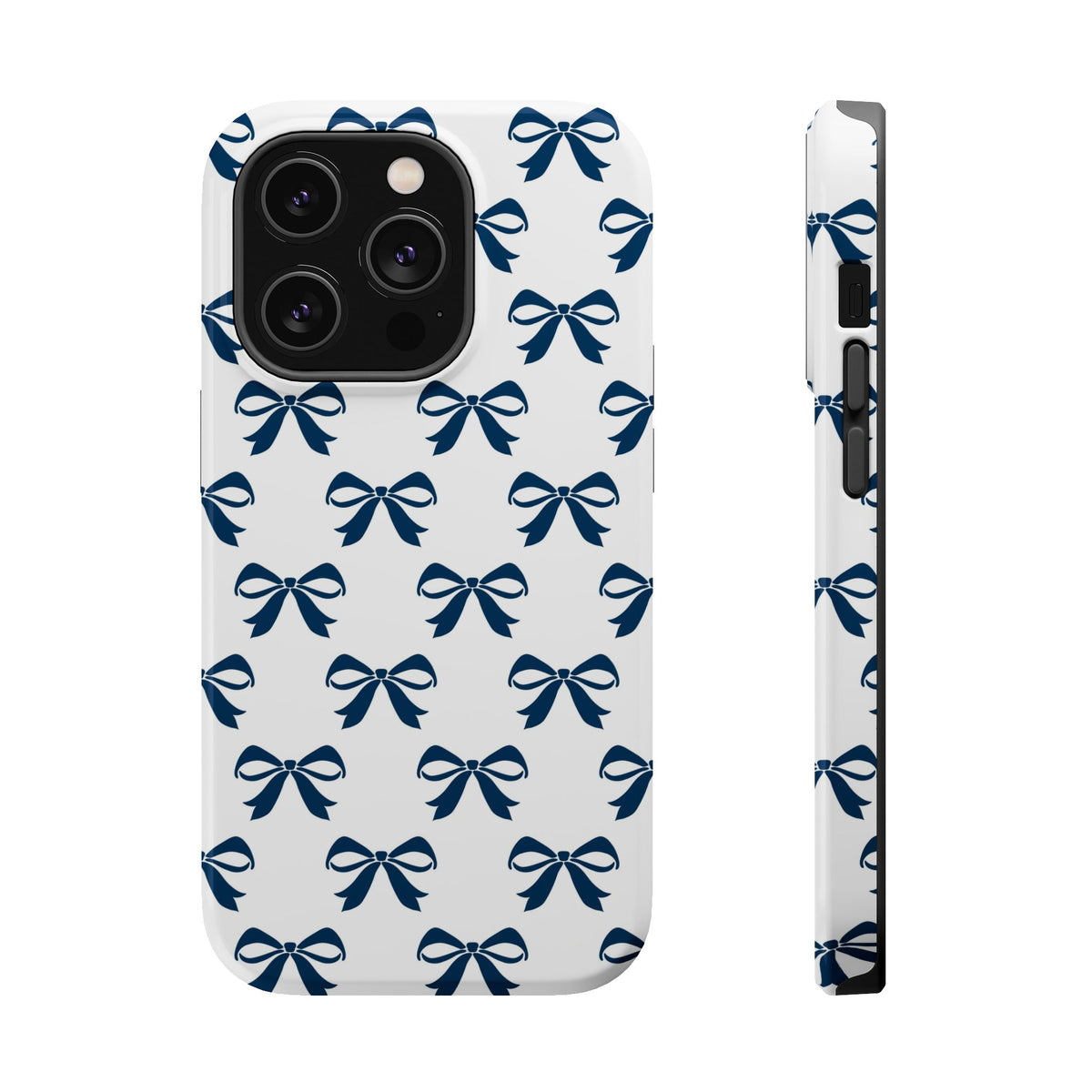 Navy Bow MagSafe case for iPhone 14 Pro, glossy finish