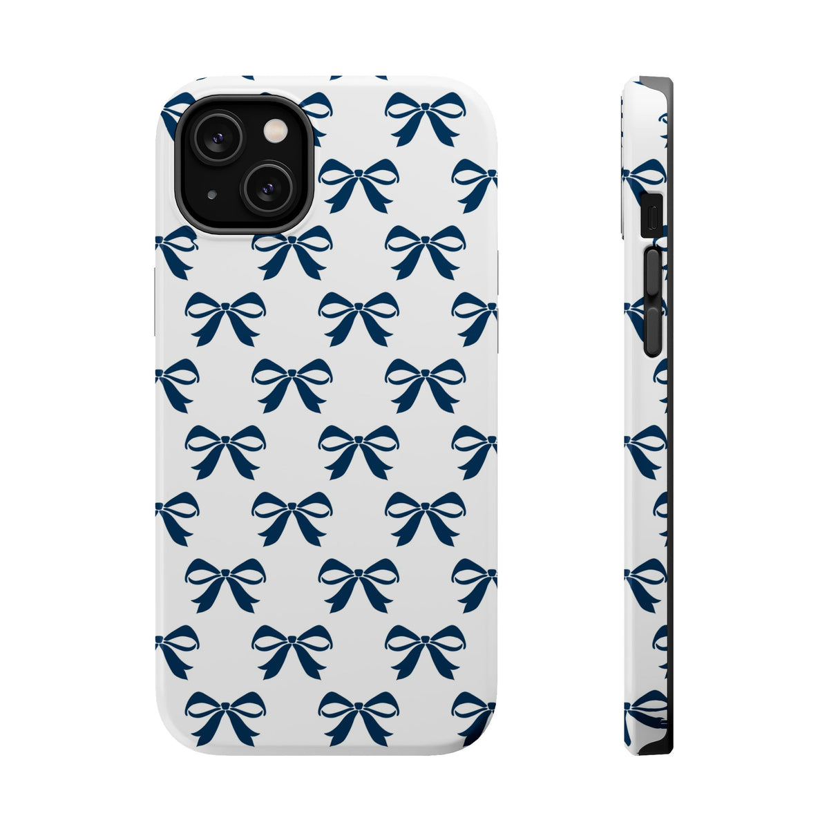 Navy Bow MagSafe case for iPhone 14 Plus, glossy finish