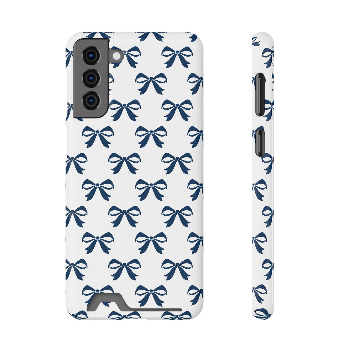 Navy Bow phone case with card holder for Samsung Galaxy S21 Plus, glossy finish