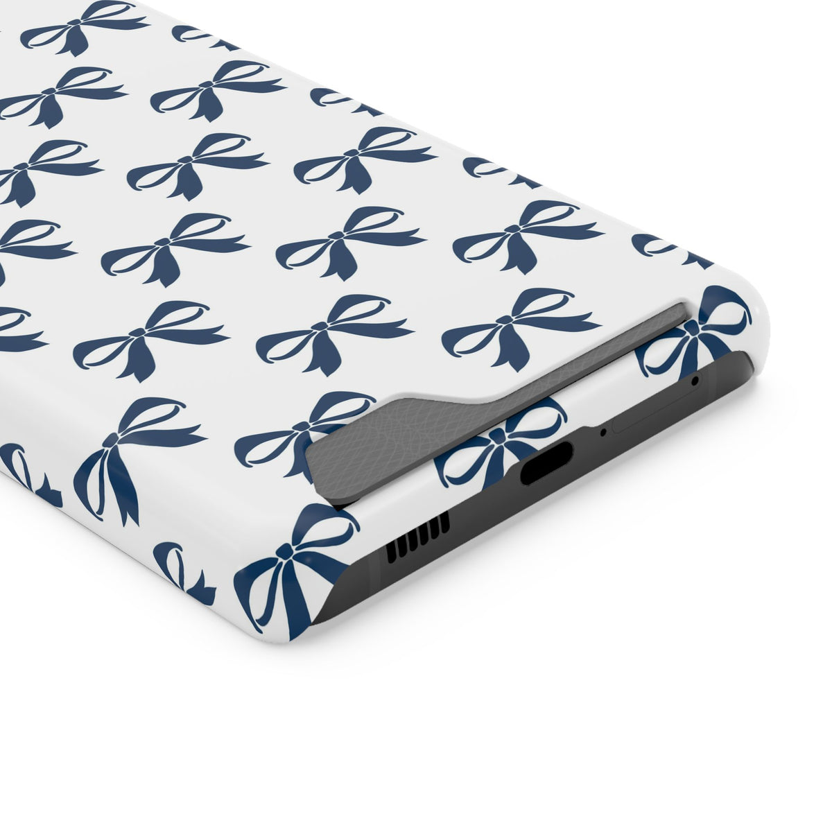 Navy Bow phone case with card holder for Samsung Galaxy S21 Ultra, glossy finish