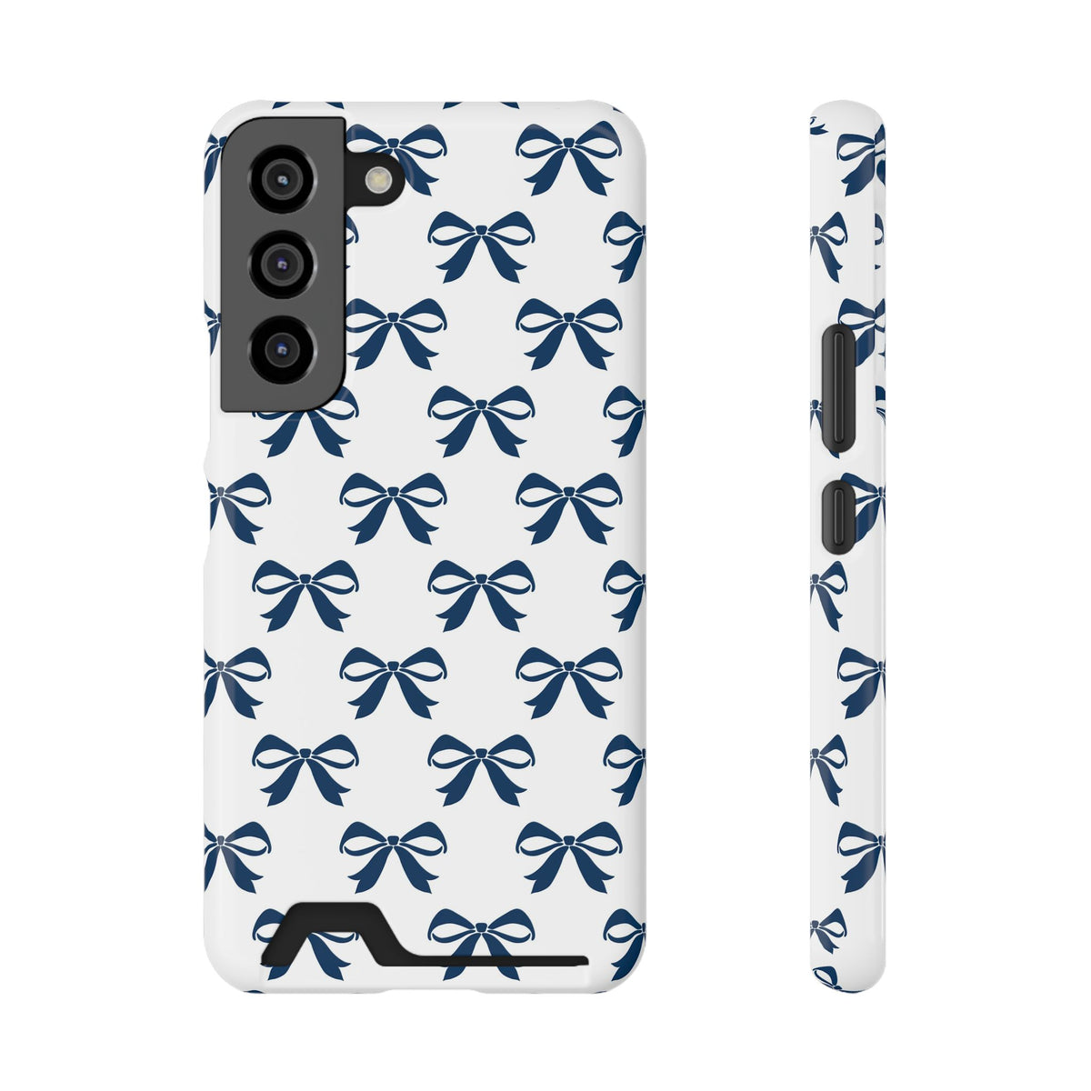 Navy Bow phone case with card holder for Samsung Galaxy S22, glossy finish