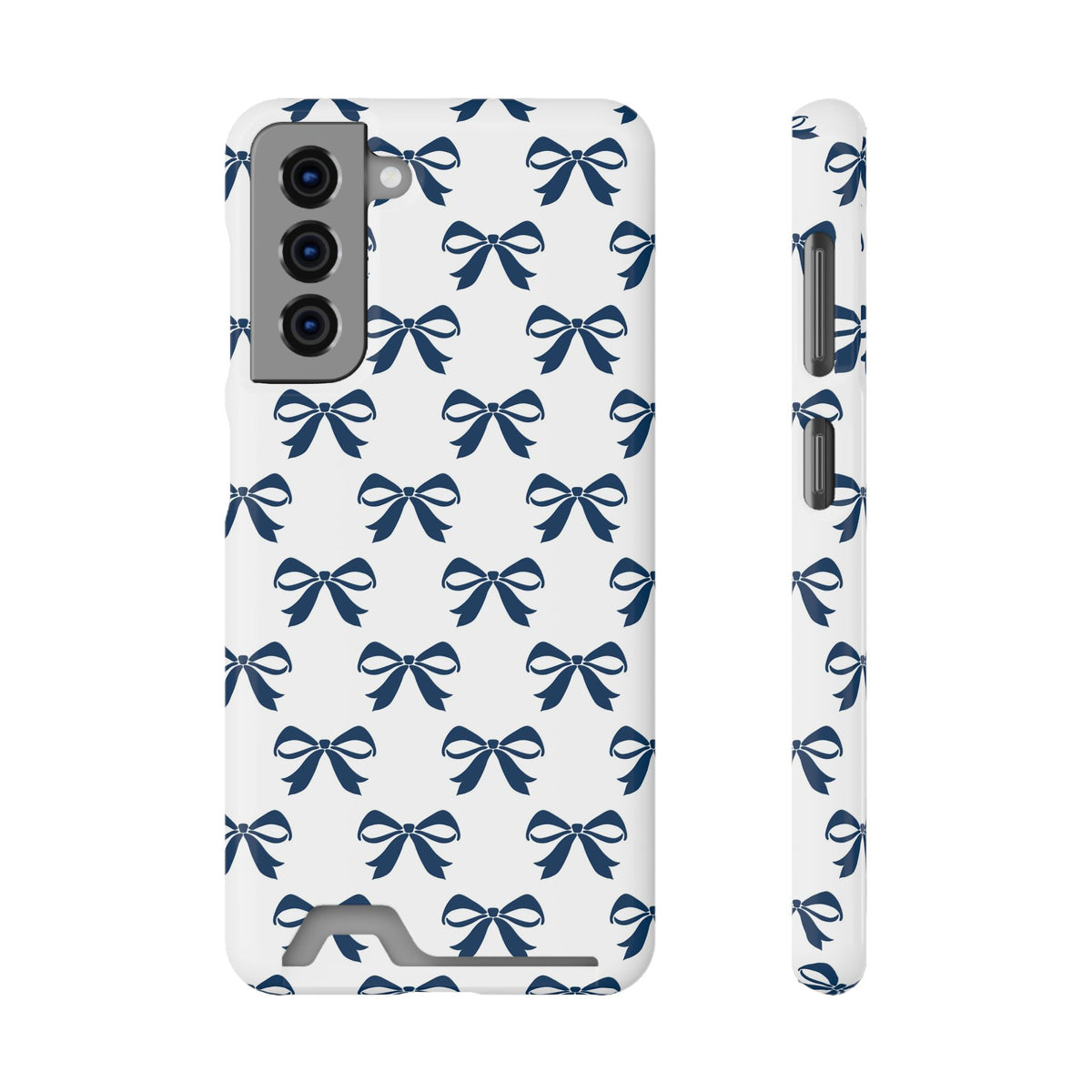 Navy Bow phone case with card holder for Samsung Galaxy S21, glossy finish