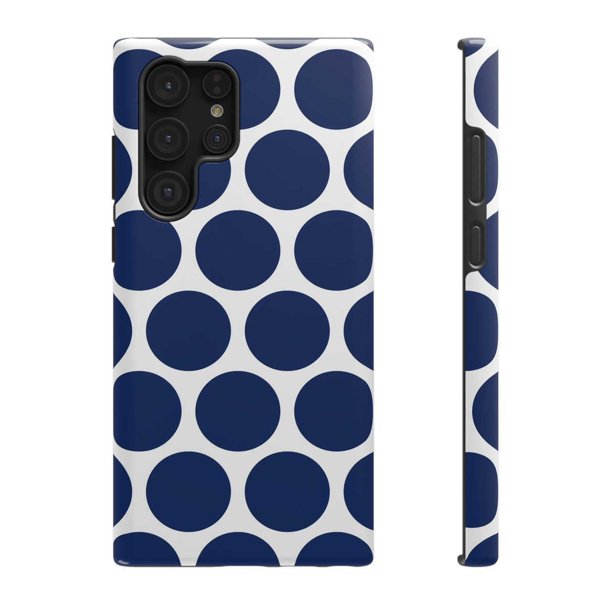 Navy Polka Dot protective phone case for Samsung Galaxy S22 Ultra, glossy finish