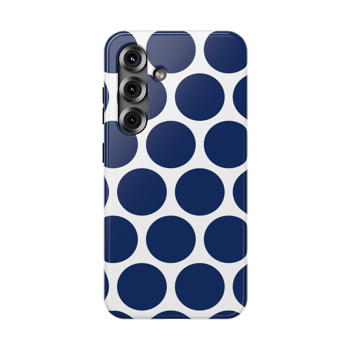 Navy Polka Dot protective phone case for Samsung Galaxy S25, glossy finish
