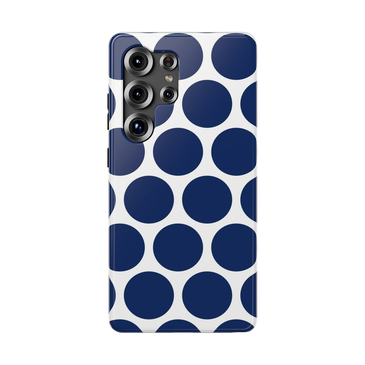 Navy Polka Dot protective phone case for Samsung Galaxy S25 Ultra, glossy finish
