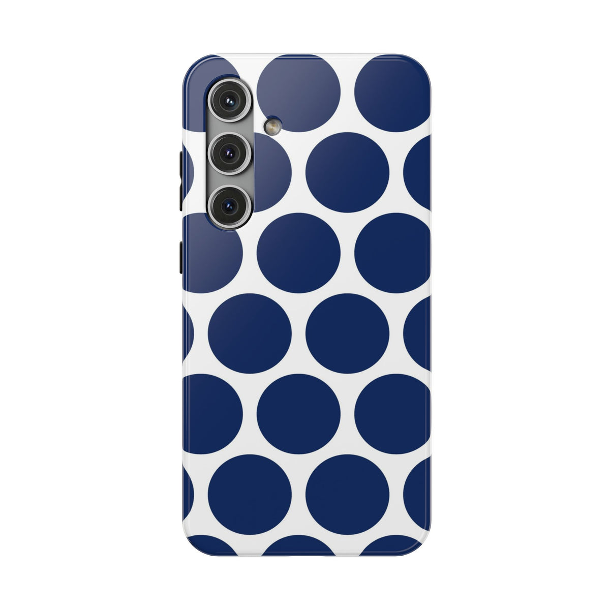 Navy Polka Dot protective phone case for Samsung Galaxy S24 Plus, glossy finish