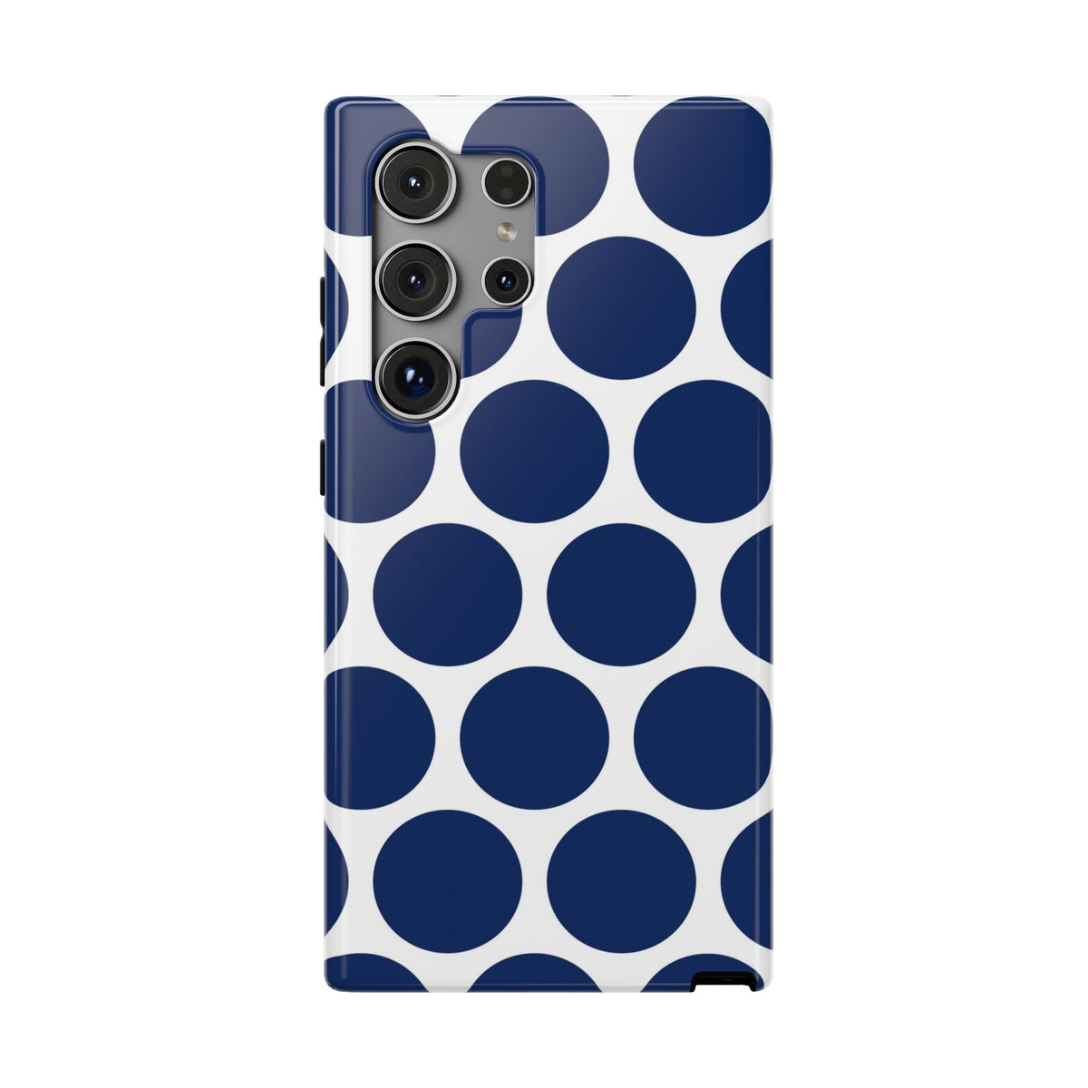 Navy Polka Dot protective phone case for Samsung Galaxy S24 Ultra, glossy finish
