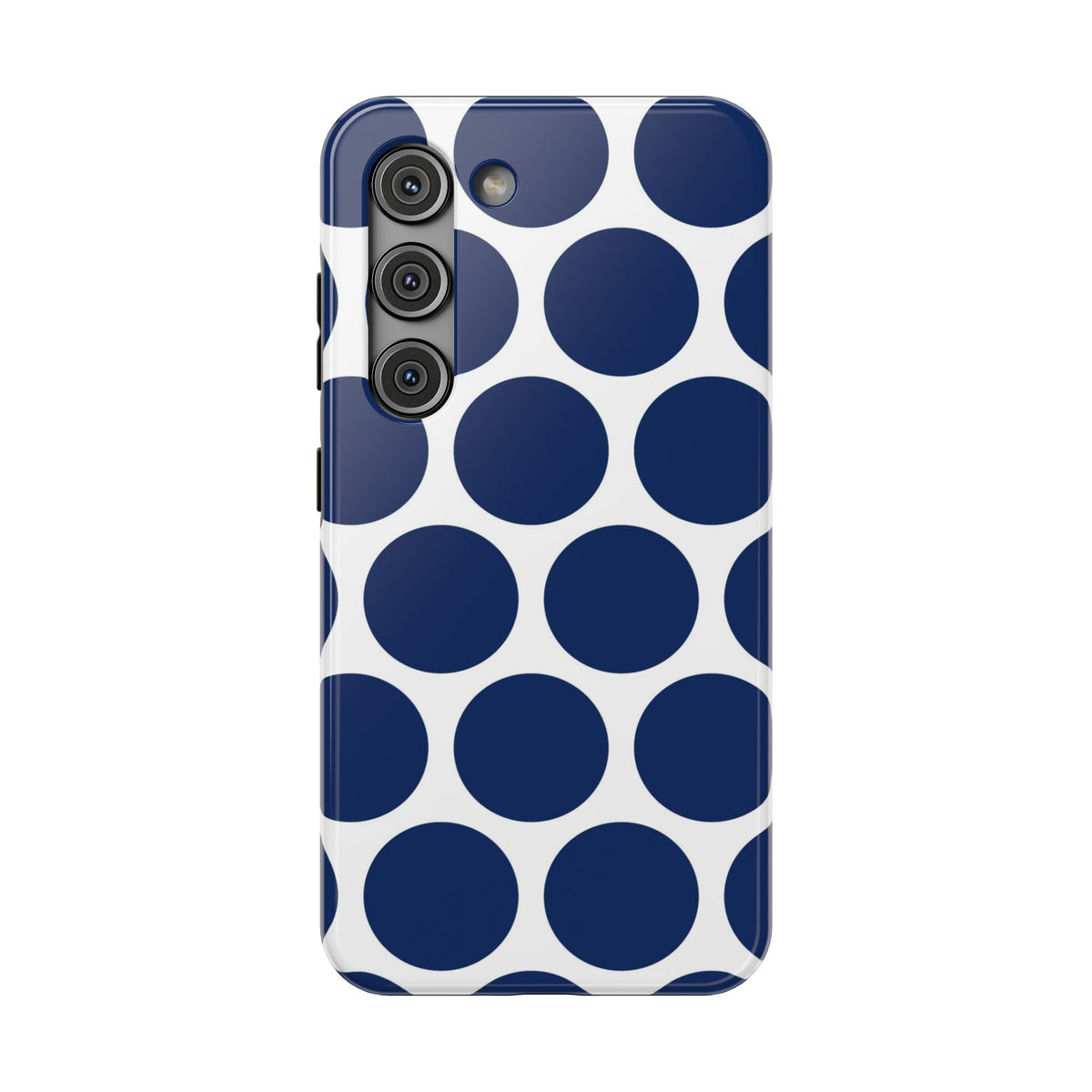 Navy Polka Dot protective phone case for Samsung Galaxy S23, glossy finish