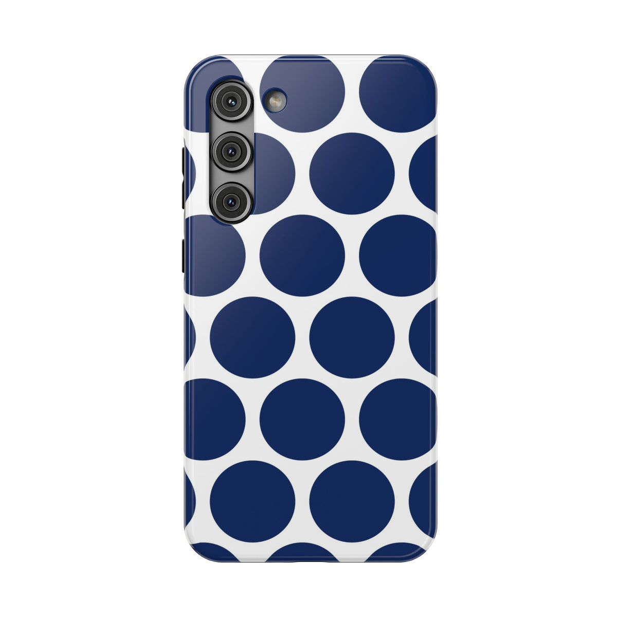 Navy Polka Dot protective phone case for Samsung Galaxy S23 Plus, glossy finish