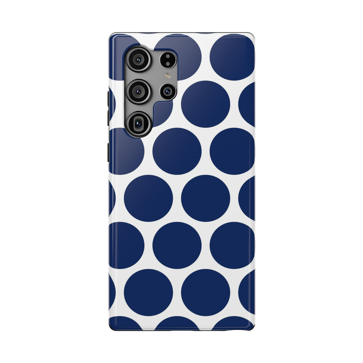 Navy Polka Dot protective phone case for Samsung Galaxy S23 Ultra, glossy finish