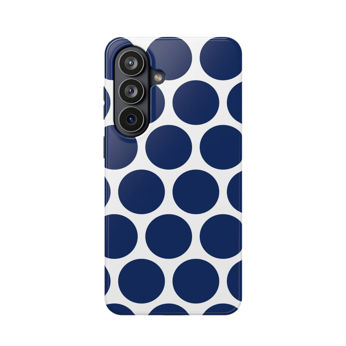 Navy Polka Dot protective phone case for Samsung Galaxy S26 Plus, glossy finish