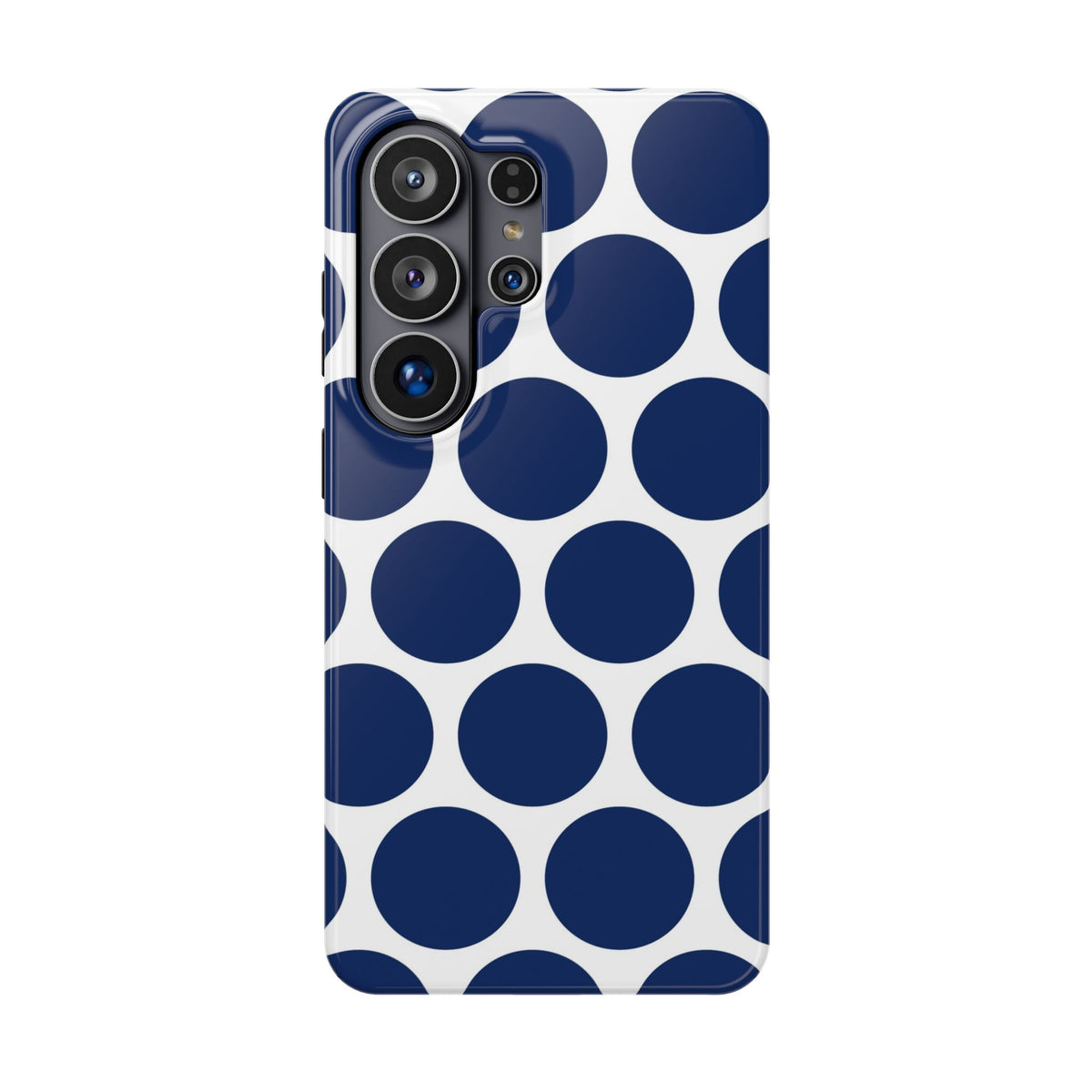 Navy Polka Dot protective phone case for Samsung Galaxy S26 Ultra, glossy finish