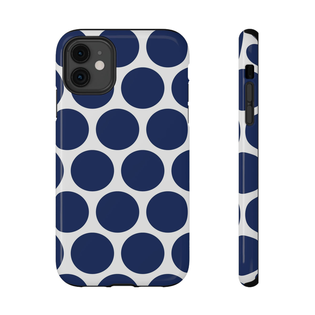 Navy Polka Dot protective phone case for iPhone 11, glossy finish