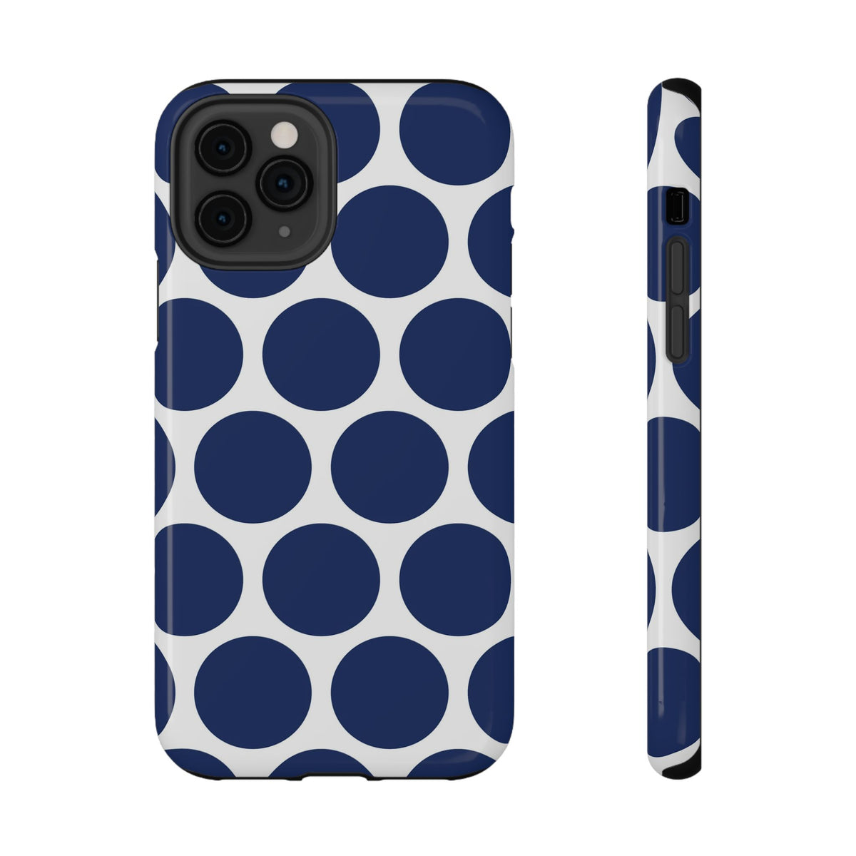 Navy Polka Dot protective phone case for iPhone 11 Pro, glossy finish