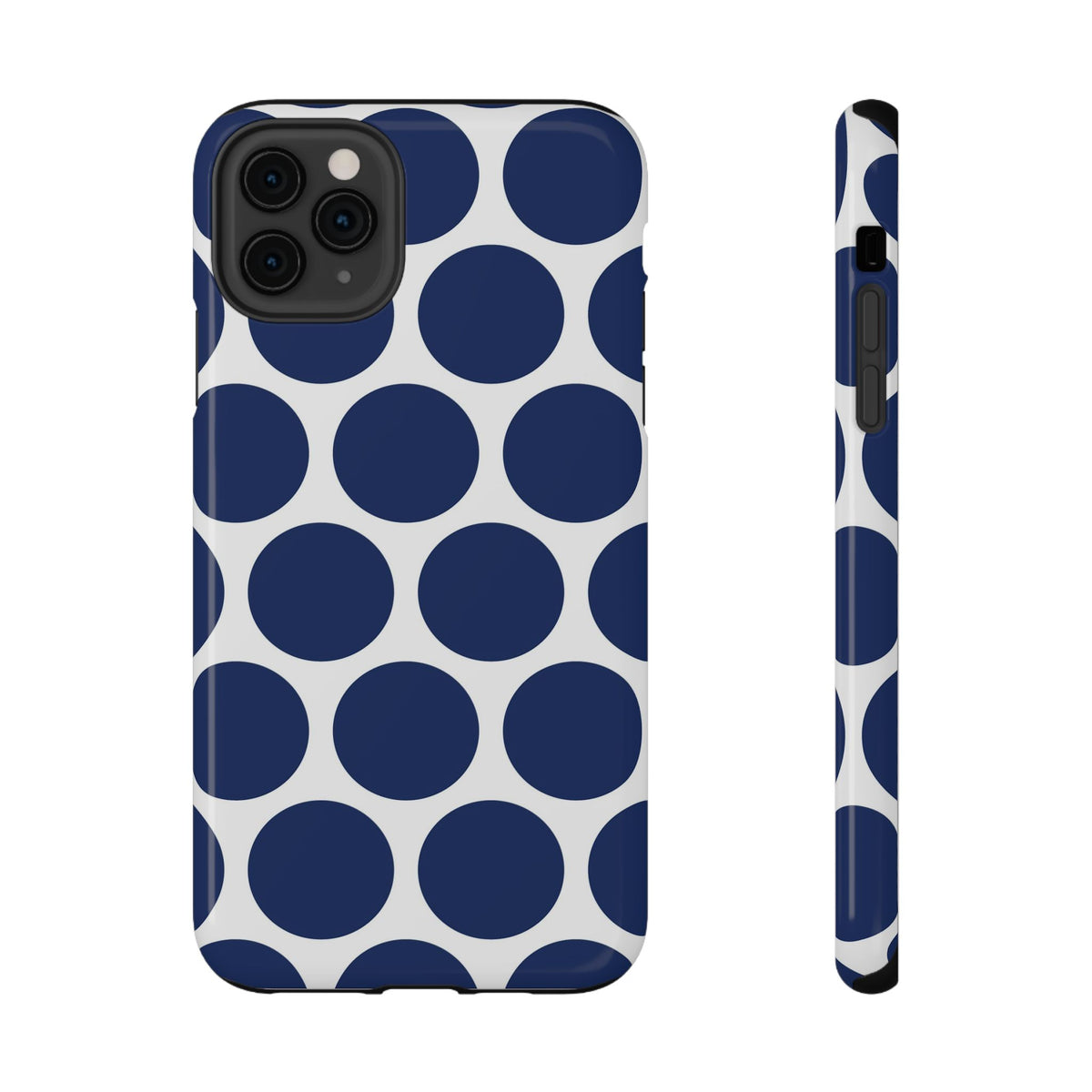Navy Polka Dot protective phone case for iPhone 11 Pro Max, glossy finish