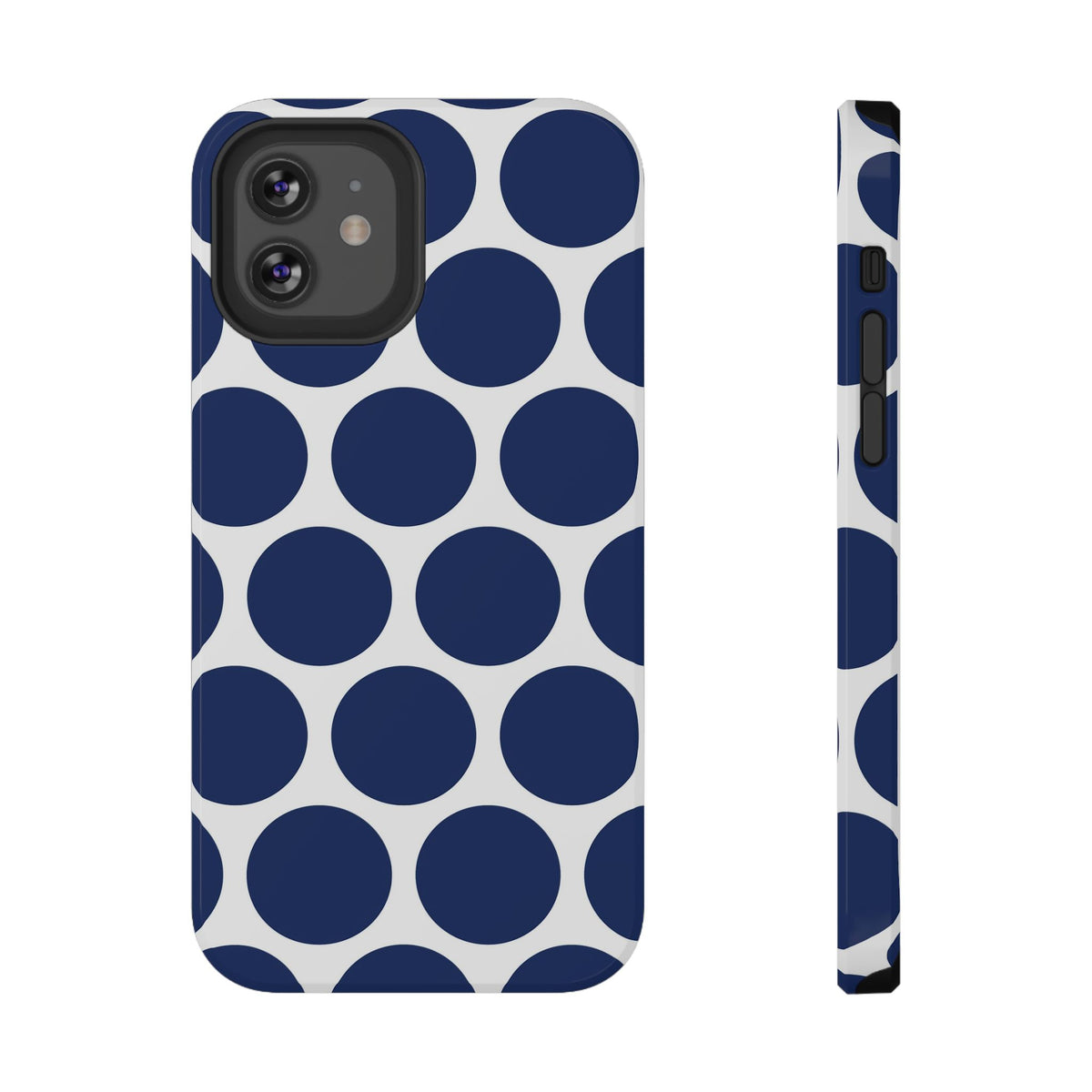 Navy Polka Dot protective phone case for iPhone 12, glossy finish
