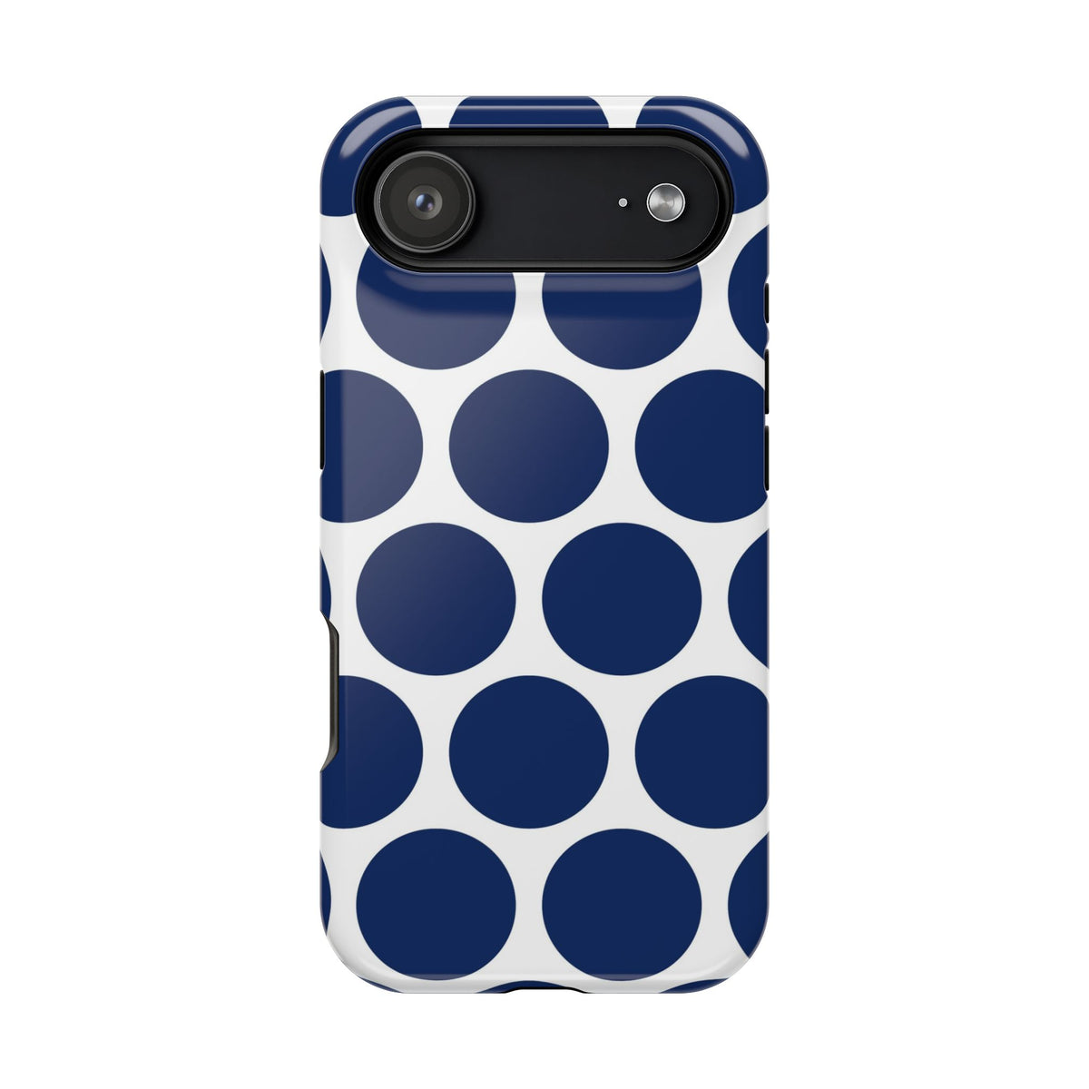 Navy Polka Dot MagSafe case for iPhone 17 Air, glossy finish