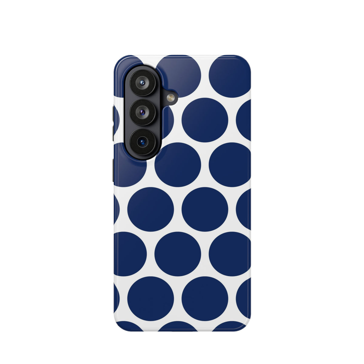 Navy Polka Dot MagSafe case for Samsung Galaxy S26, glossy finish