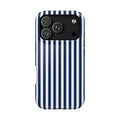 Navy Stripe protective phone case for iPhone 18 Pro, glossy finish