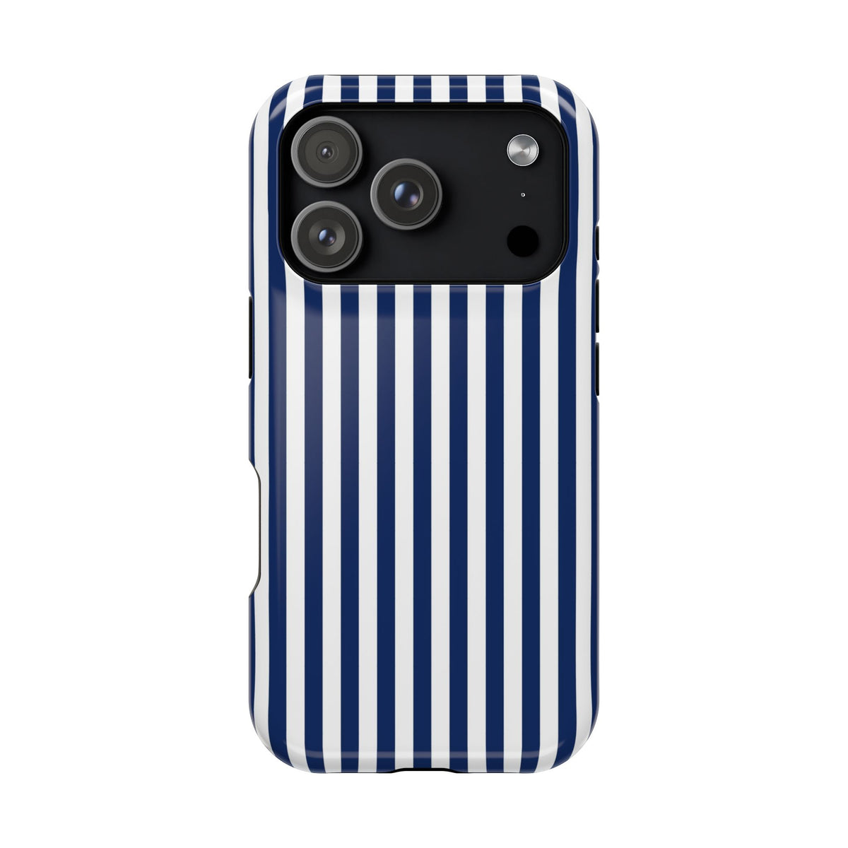 Navy Stripe protective phone case for iPhone 18 Pro, glossy finish