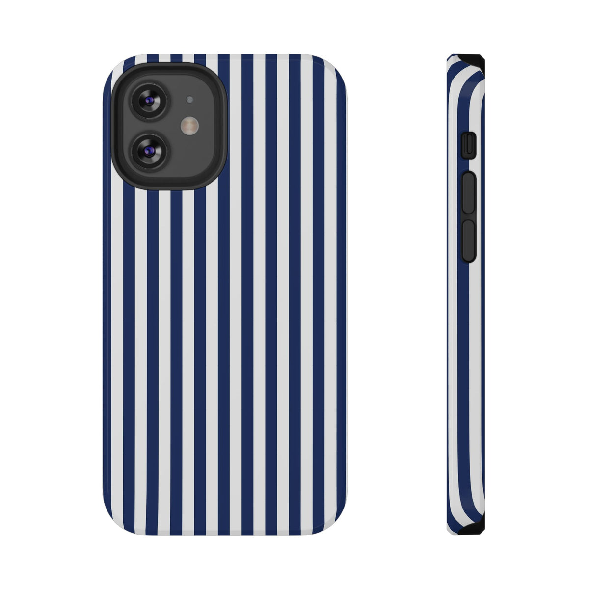 Navy Stripe protective phone case for iPhone 12 Mini, glossy finish