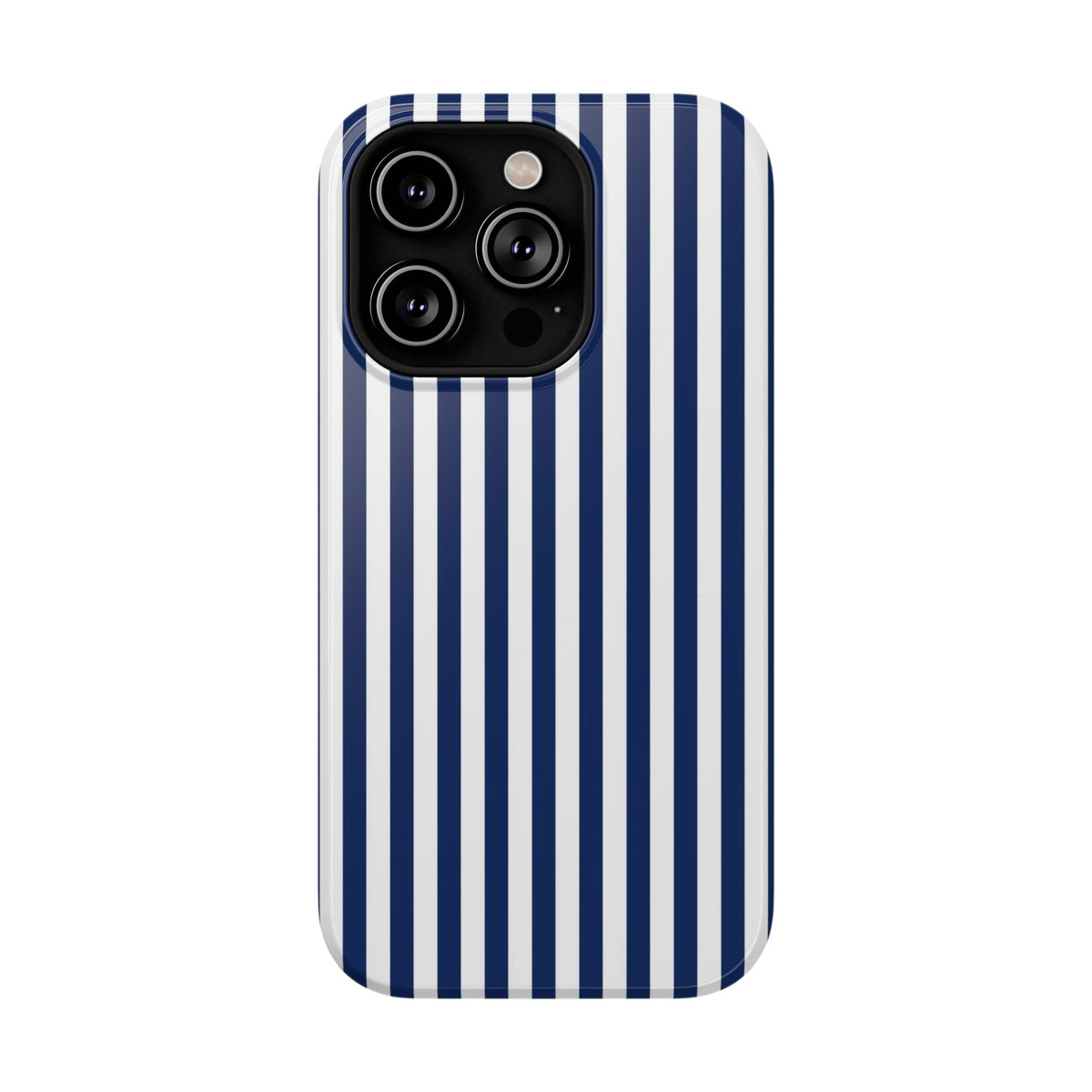 Navy Stripe protective phone case for iPhone 14 Pro, glossy finish