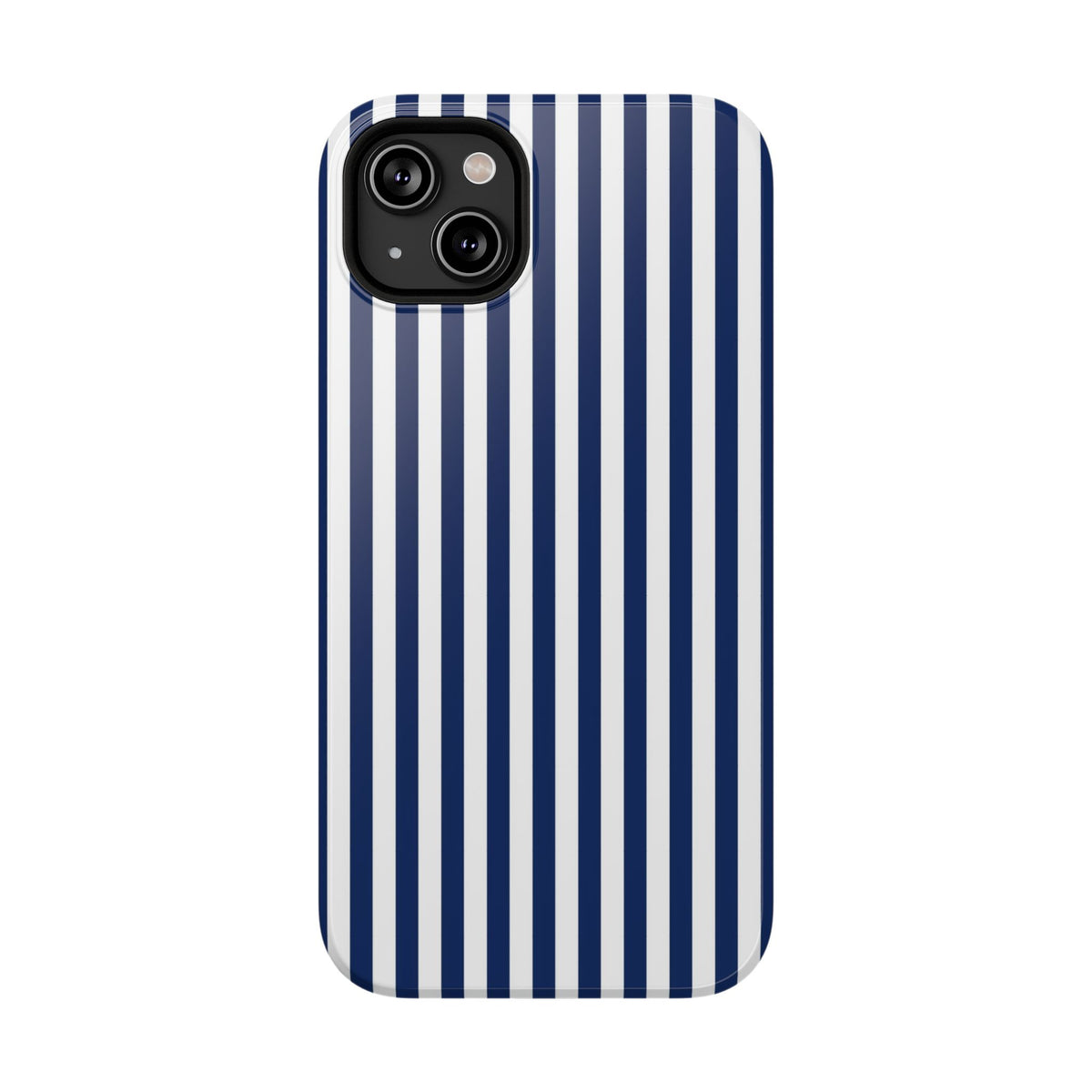 Navy Stripe protective phone case for iPhone 14 Plus, glossy finish