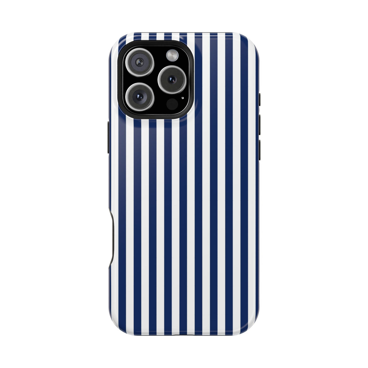 Navy Stripe protective phone case for iPhone 16 Pro Max, glossy finish