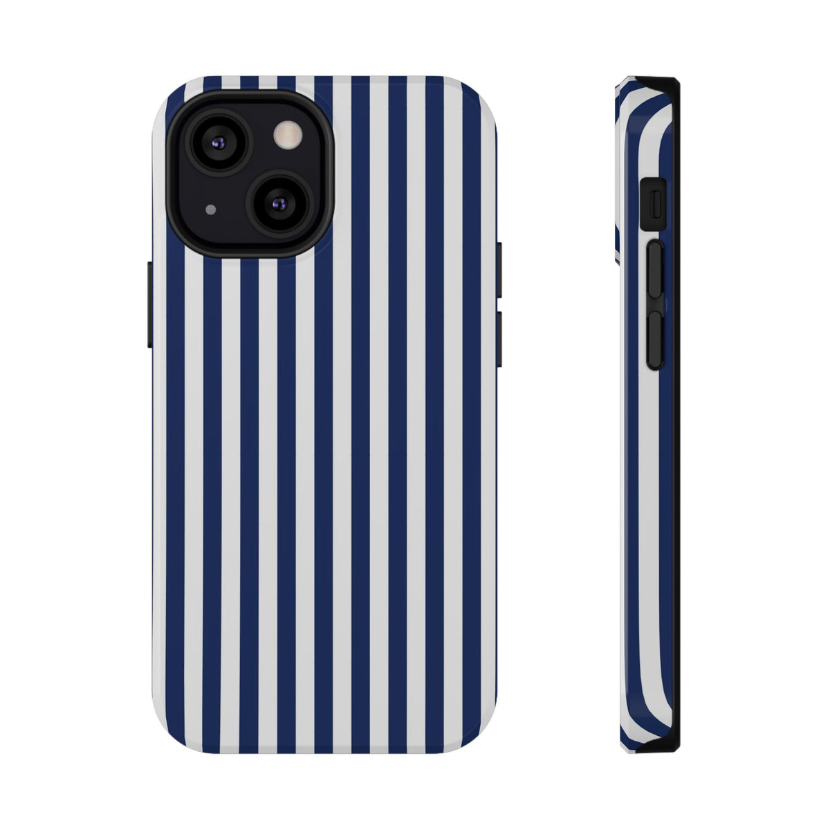 Navy Stripe protective phone case for iPhone 13 Mini, glossy finish