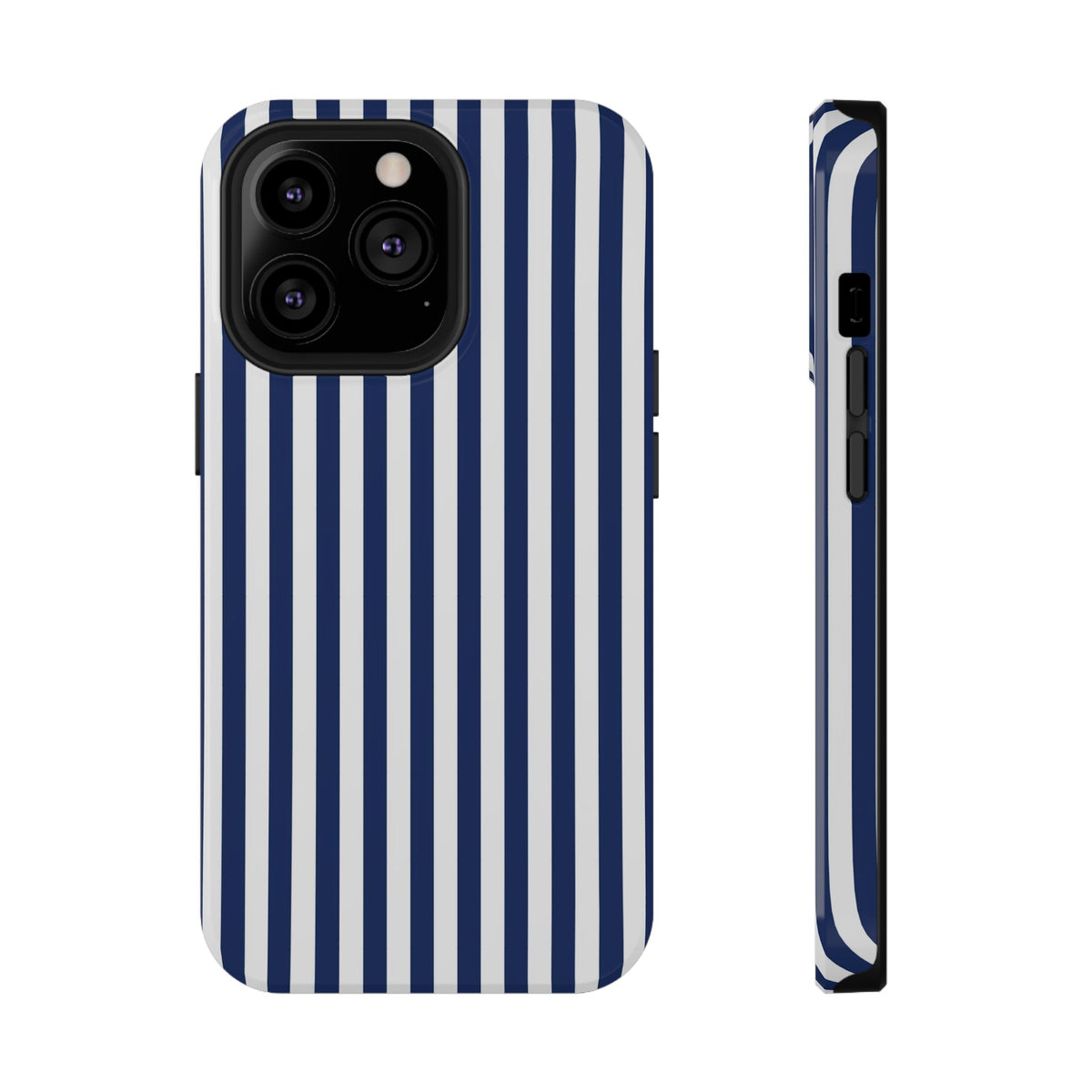 Navy Stripe protective phone case for iPhone 13 Pro, glossy finish