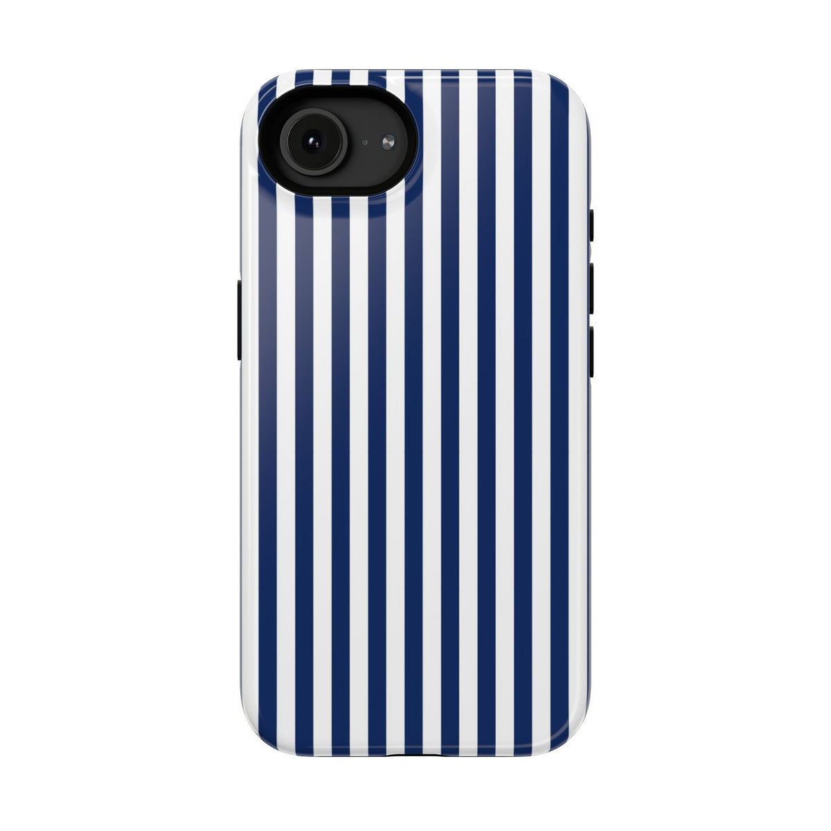 Navy Stripe protective phone case for iPhone 16e, glossy finish