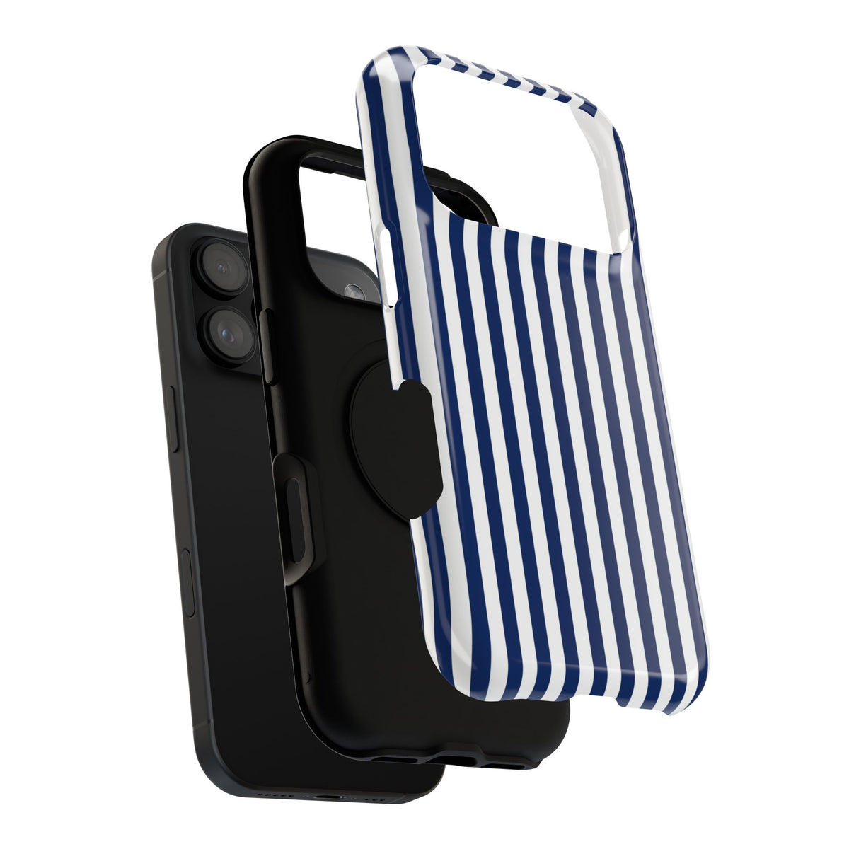 Navy Stripe protective phone case, close-up of the dual-layer construction
