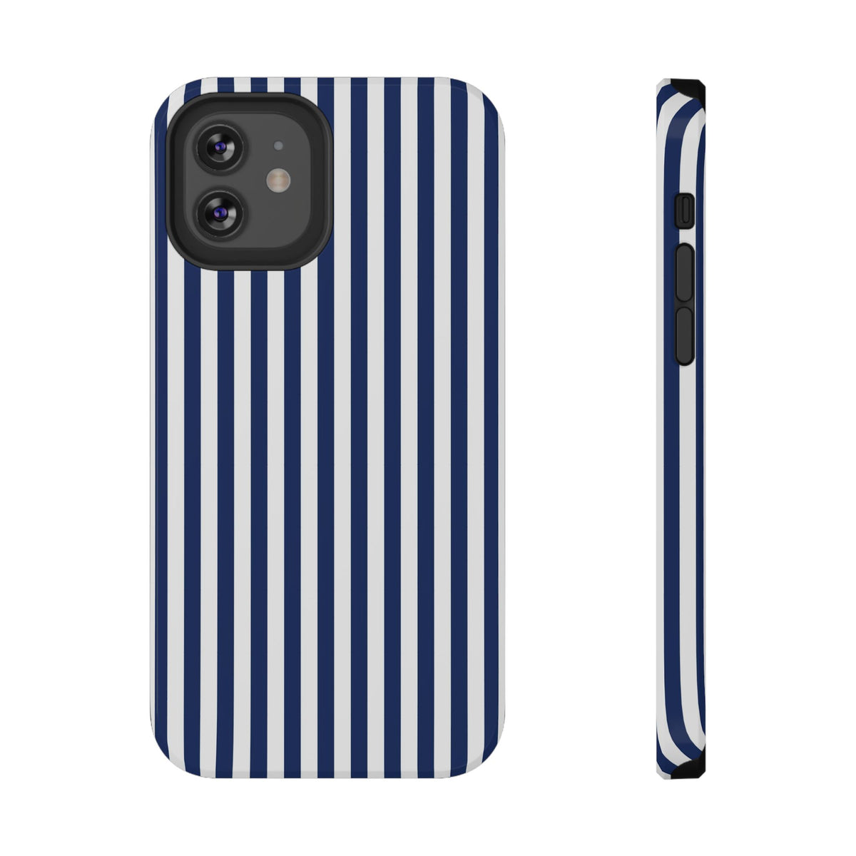 Navy Stripe protective phone case for iPhone 12, glossy finish