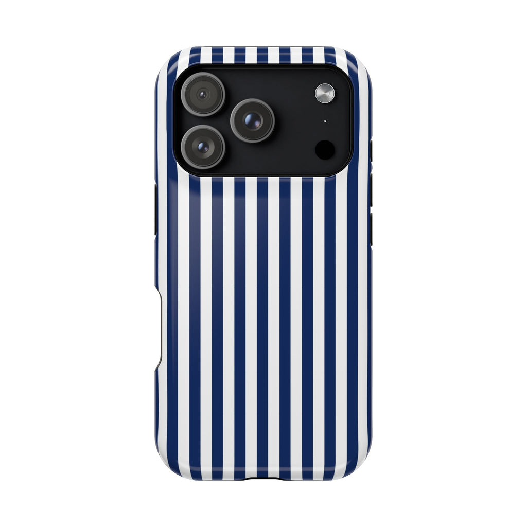 Navy Stripe MagSafe case for iPhone 18 Pro, glossy finish