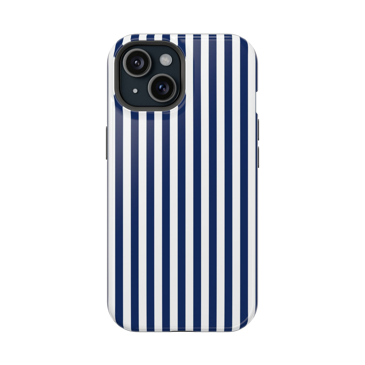 Navy Stripe MagSafe case for iPhone 15, glossy finish