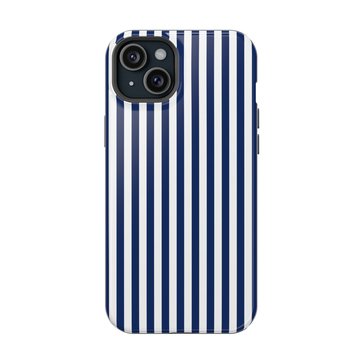 Navy Stripe MagSafe case for iPhone 15 Plus, glossy finish