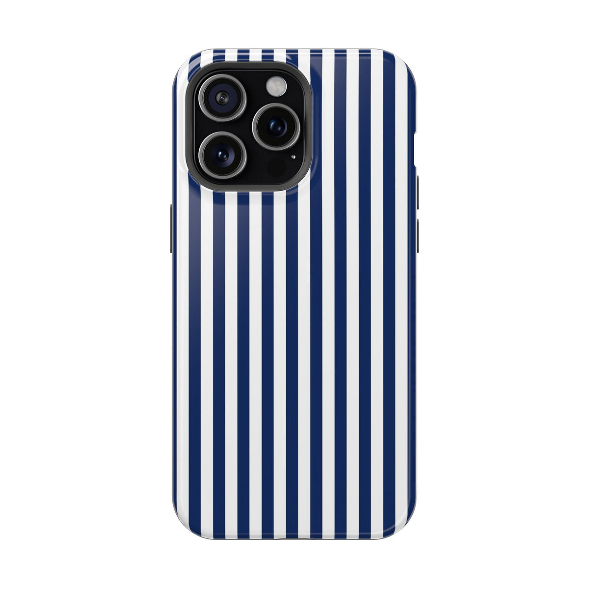 Navy Stripe MagSafe case for iPhone 15 Pro Max, glossy finish