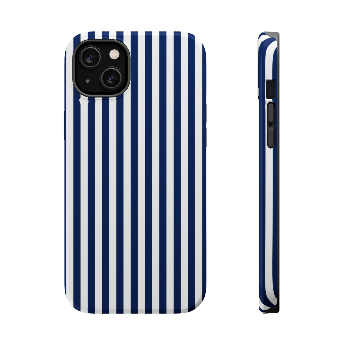 Navy Stripe MagSafe case for iPhone 14 Plus, glossy finish